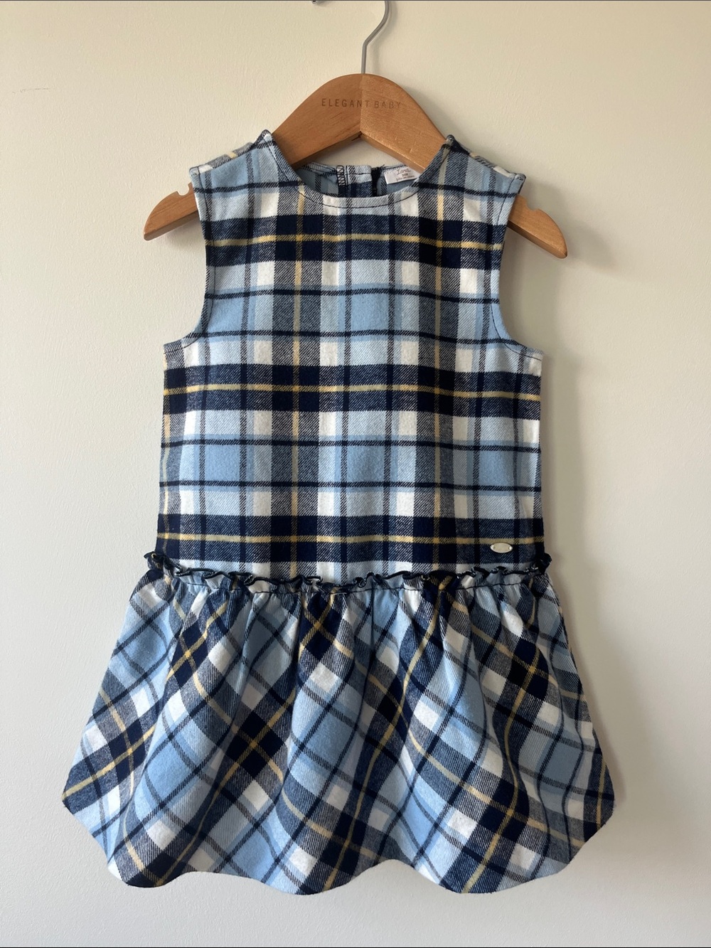 Italian Gant Light Blue, Navy & Cream Plaid Sleeveless Dress. 24M